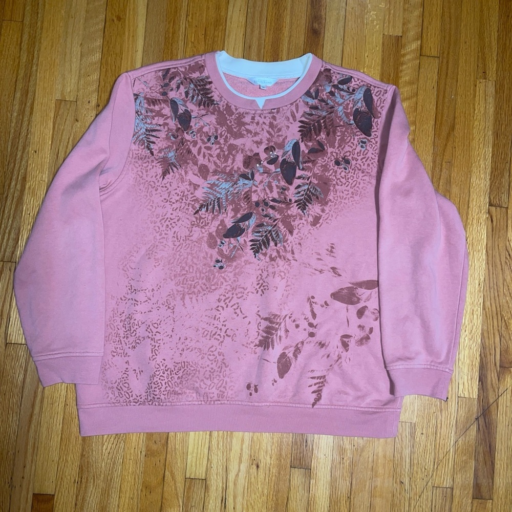 Northern Reflections Pink Leaf Pattern Crewneck Sweater